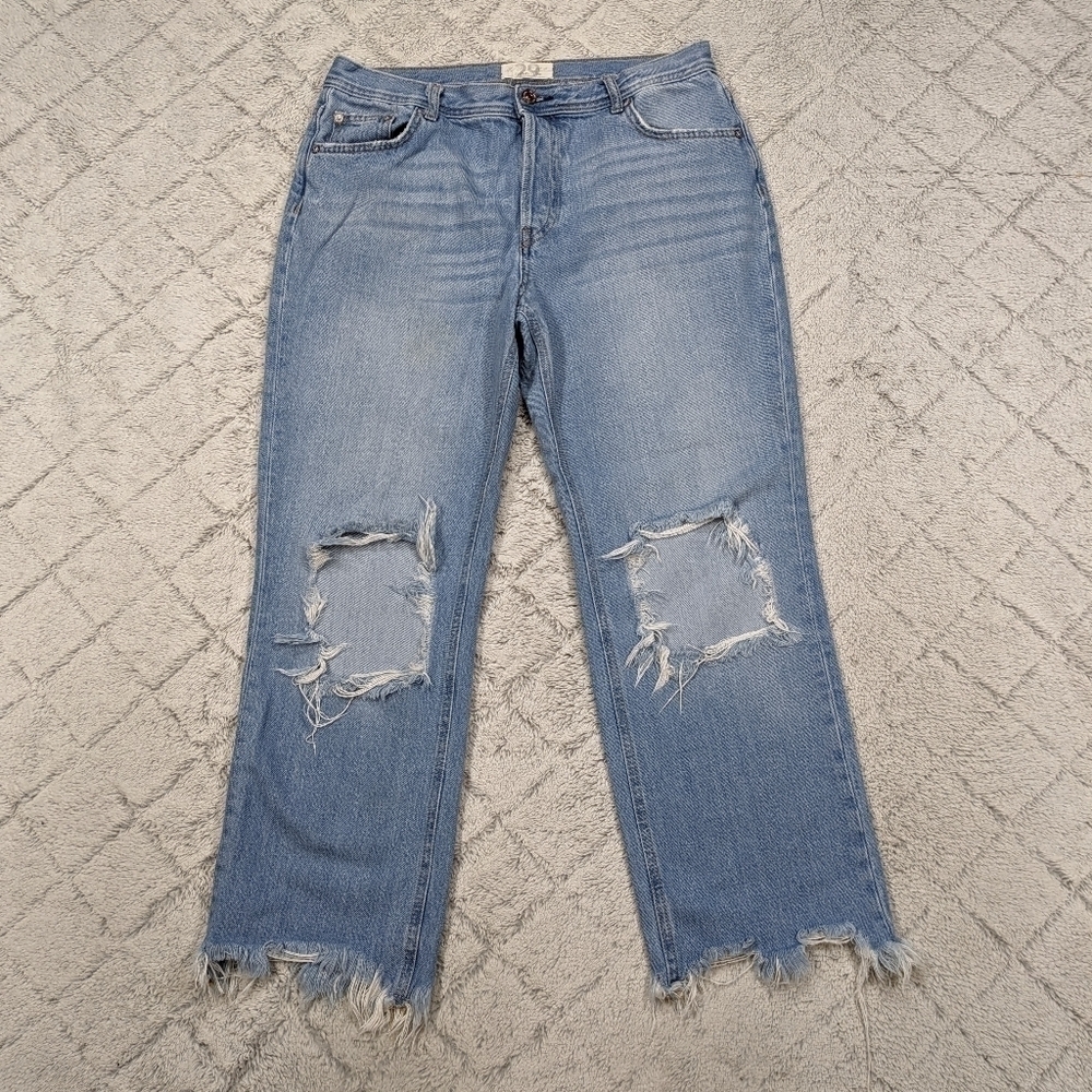 Free People Jeans Women's 29 Blue Light Stone Maggie Straight Distressed Cotton